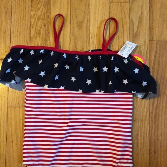 American flag patriotic swimsuit off the shoulder 10/12 or 14/16 TCP 4th fourth - Picture 2 of 4
